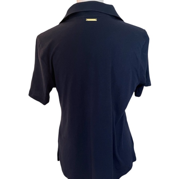 MICHAEL Michael Kors Navy Blue Classic Fit Gold Snap Polo Top Large - Picture 4 of 8